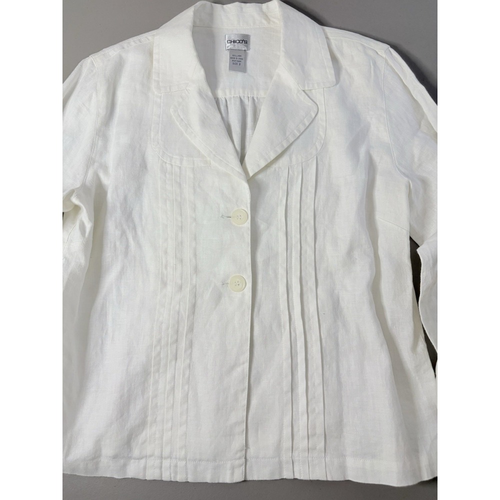 Chicos 100% Linen Blazer Women's Size 2 (Sz Large) Coastal Grandmother White - Picture 10 of 11
